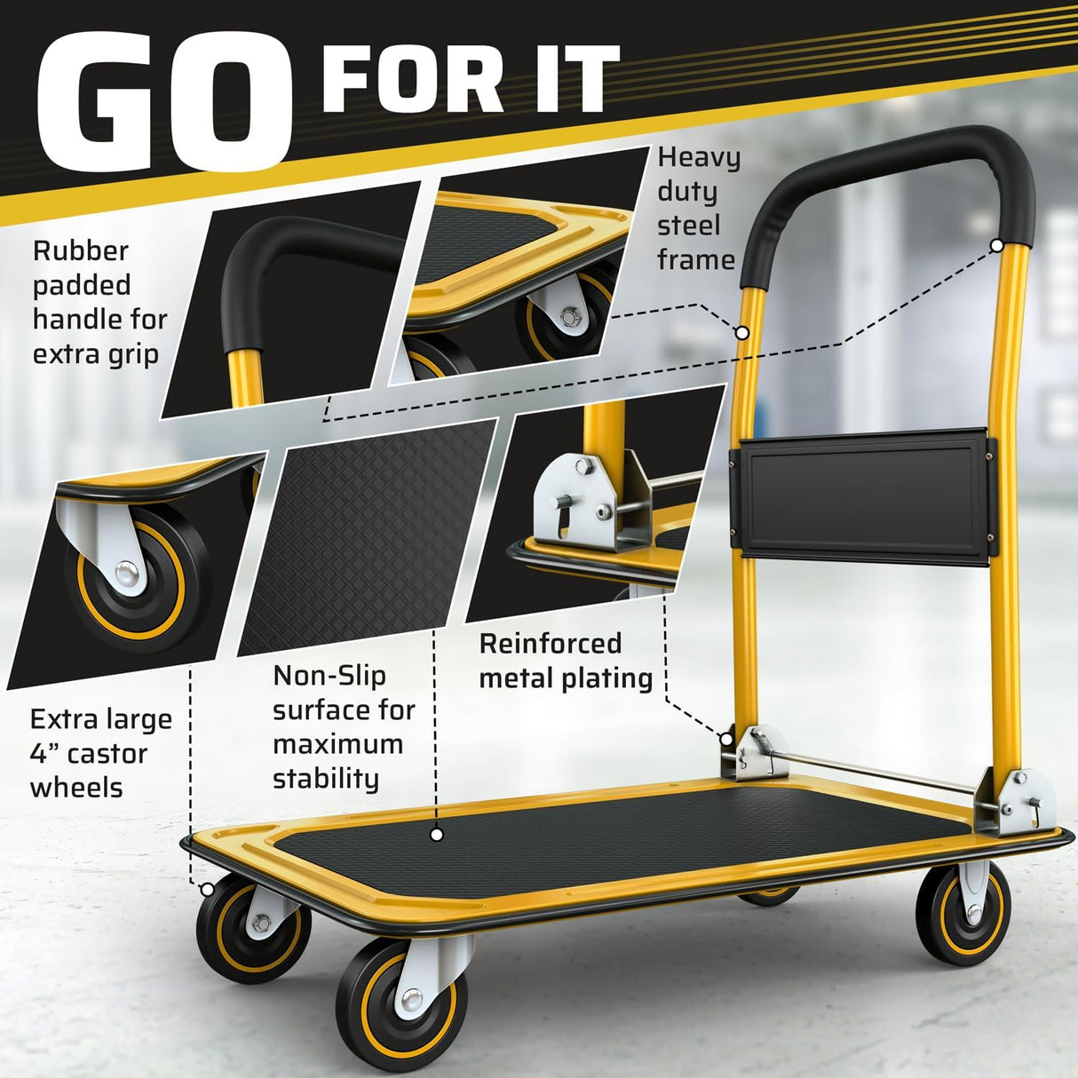 Carro Plegable Mejorado | Capacidad 660 lbs | Carretilla Plegable