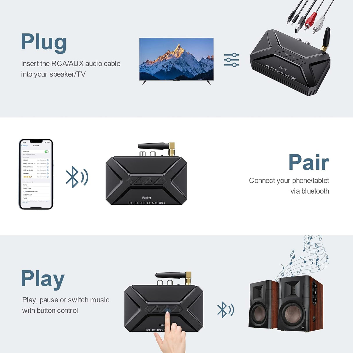 Adaptador de audio Bluetooth 3 en 1