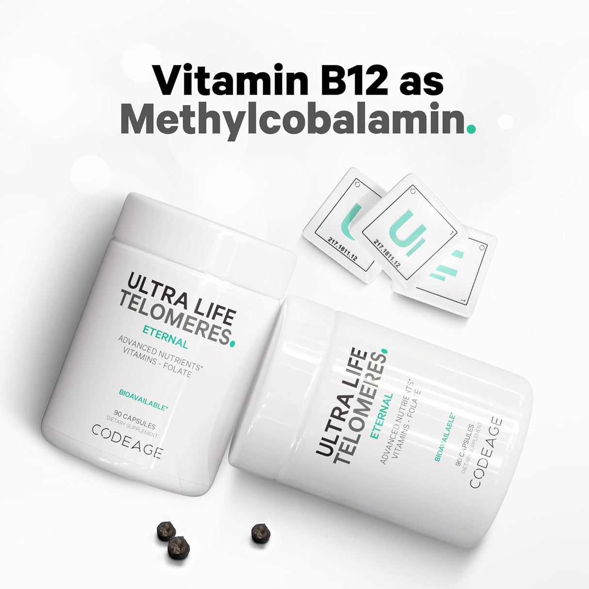 Suplemento Telómeros Codeage - 5 MTHF, B9, B12, D3, 90 cápsulas