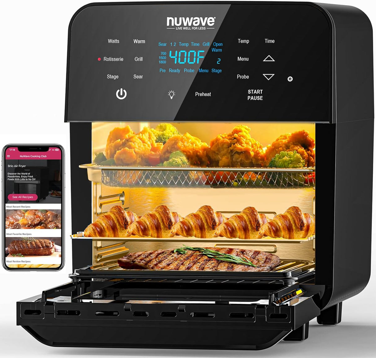 Freidora de aire Nuwave Brio 15.5Qt, 1800W, 100 presets