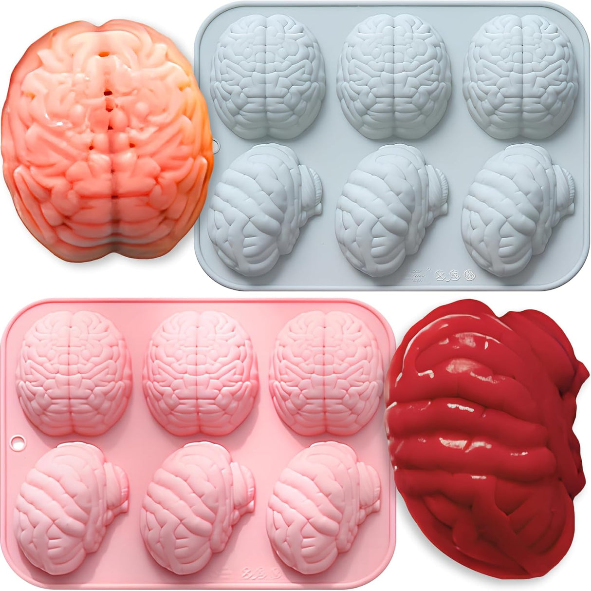 Moldes de Silicona Halloween para Chocolates - 3D, Cerebro, Corazones