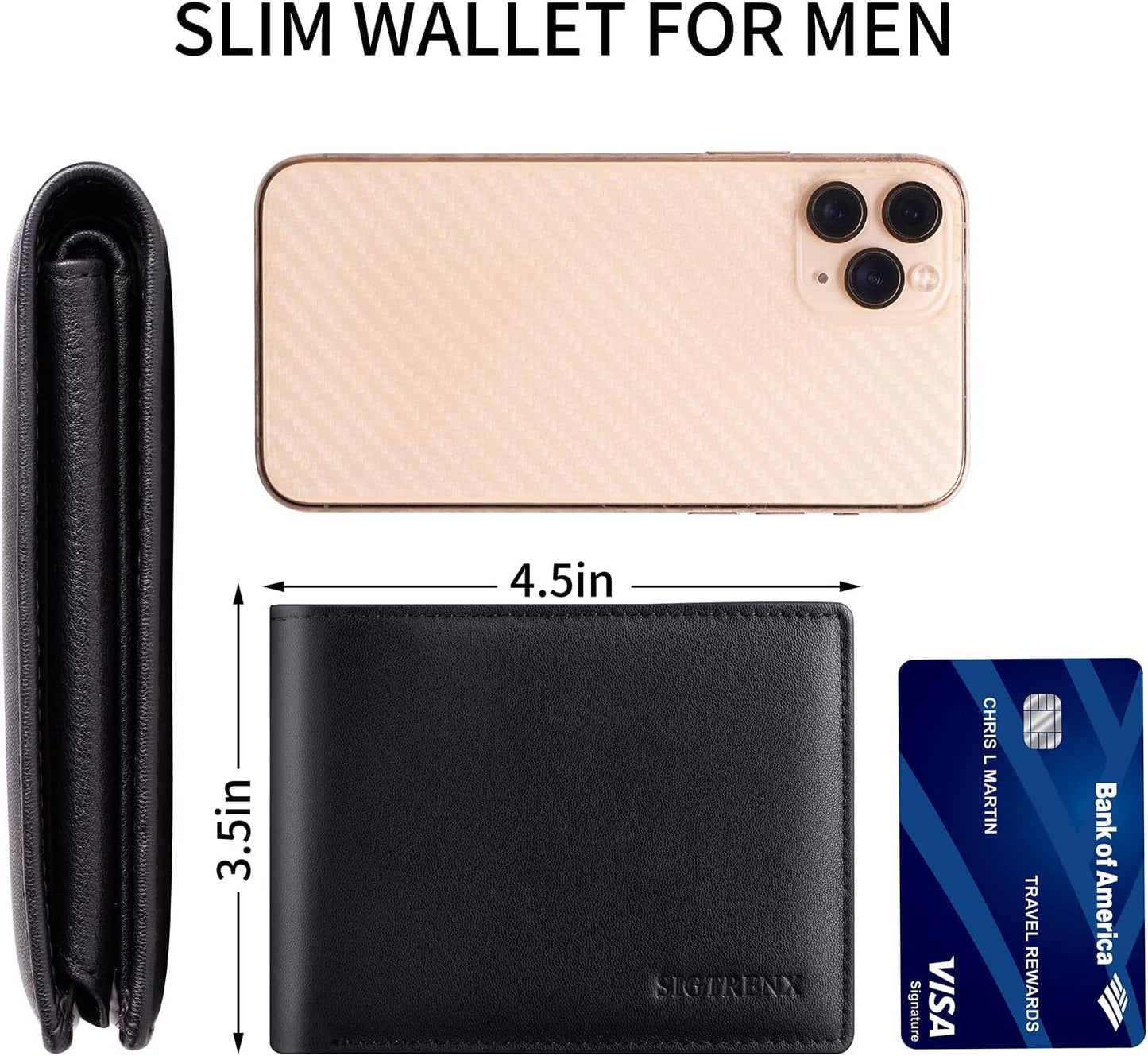 Billetera de cuero para hombres, RFID, 2 ventanas de ID, Bifold