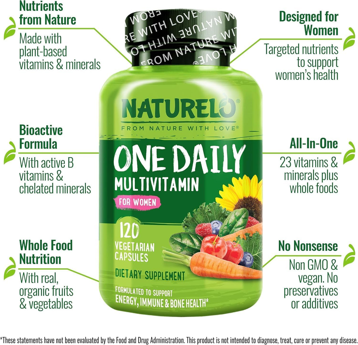Multivitamínico para Mujeres NATURELO - Energía, 120 Cápsulas