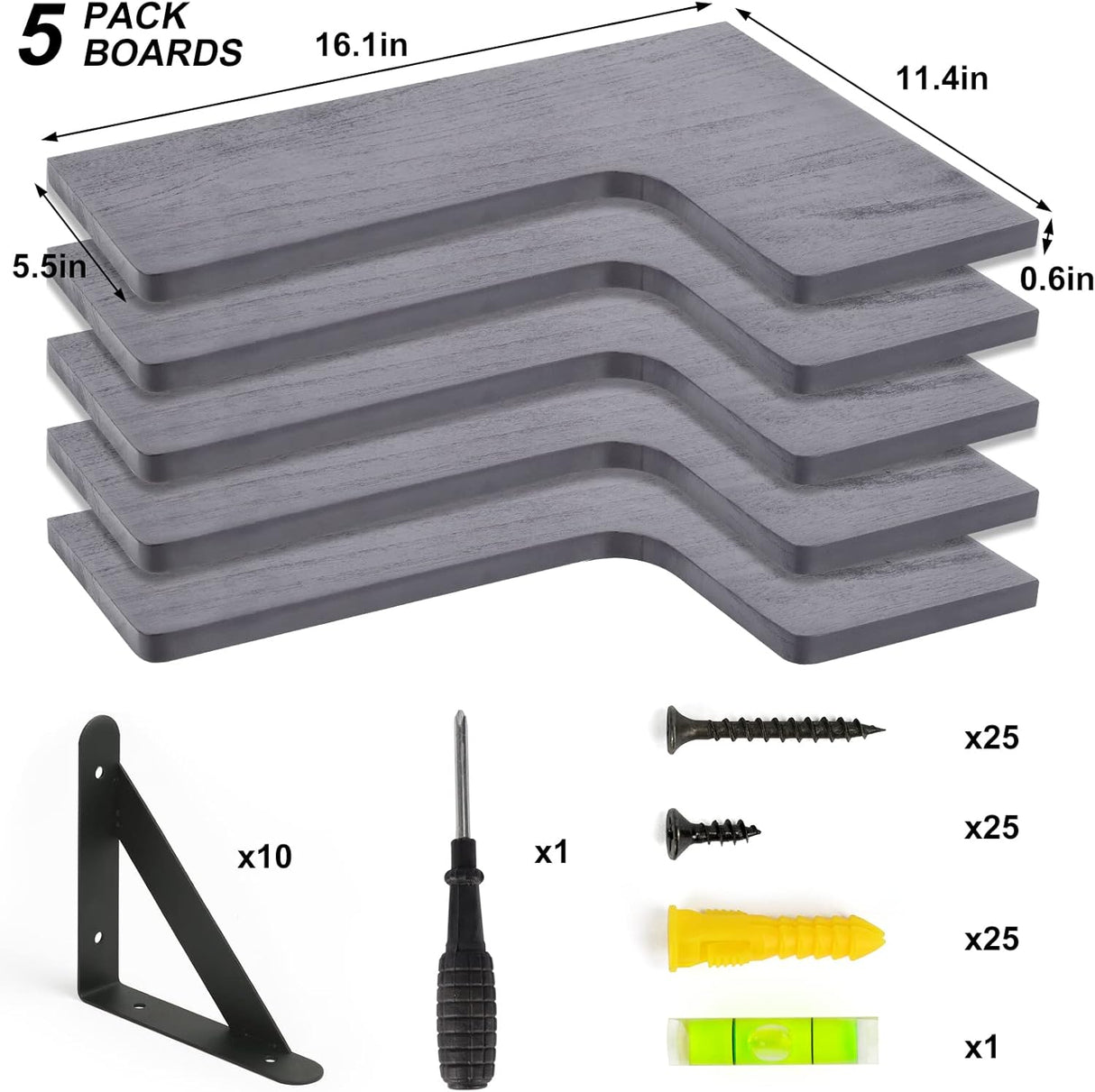 Estantes Flotantes Esquinero Fixwal, Juego de 5, Rústicos