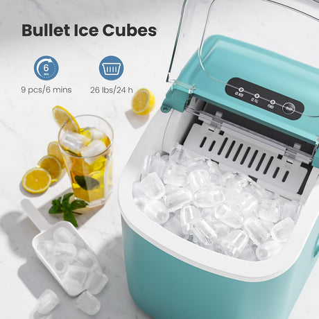 Máquina de Hielo Portátil, Auto-limpiante, 26lbs/24Hrs