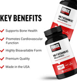 Force Factor MK-7 Vitamina K2 100mcg, Salud Ósea y Corazón, 60 Cápsulas