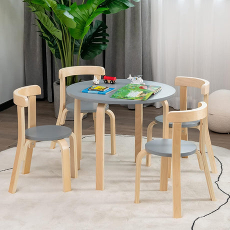 Mesa de actividades de madera de 5 piezas con 4 sillas