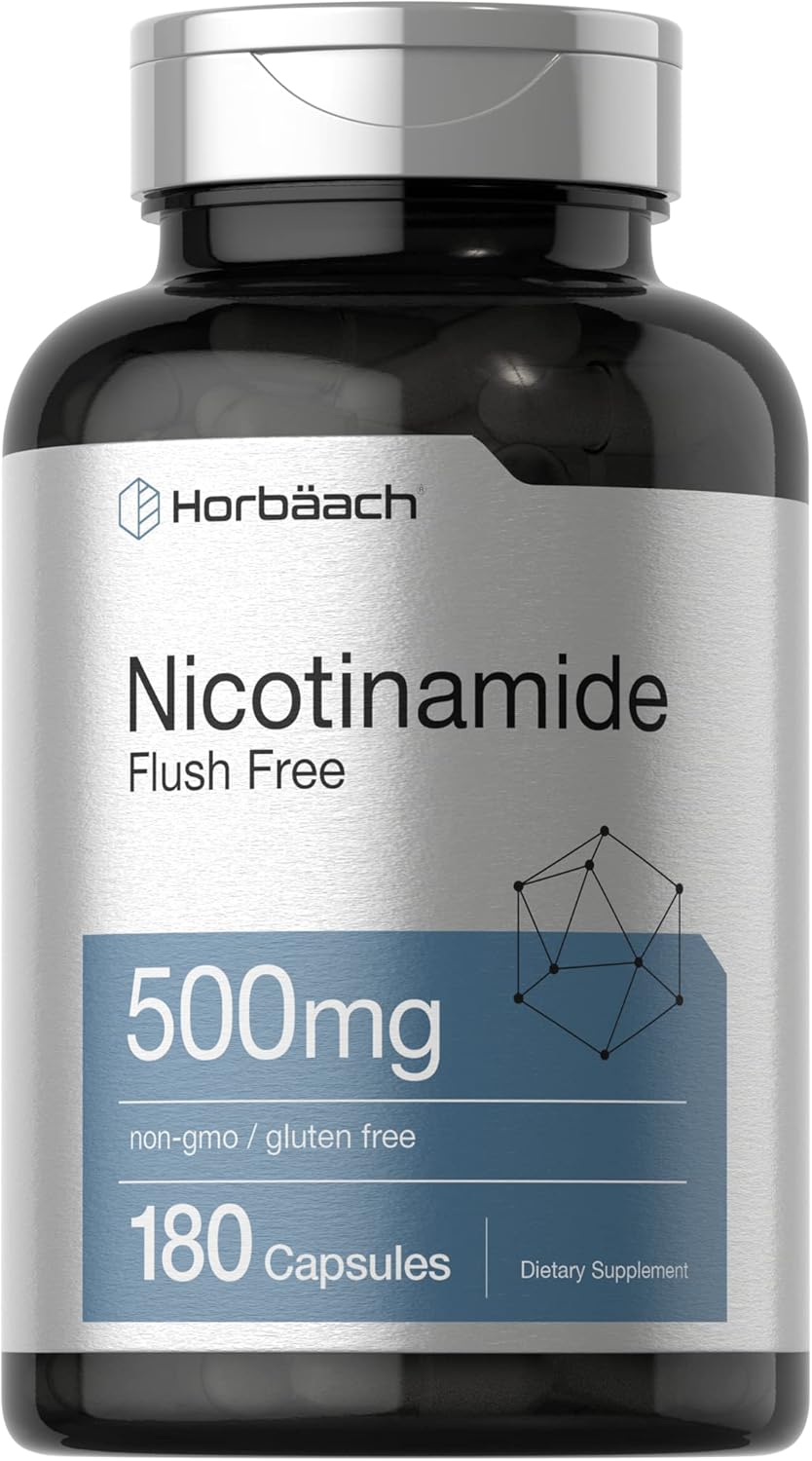Nicotinamida Horbäach 500mg | 180 cápsulas | Sin flush, Sin gluten