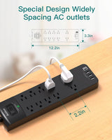Addtam - Protector de sobretensiones con 10 salidas y 4 USB