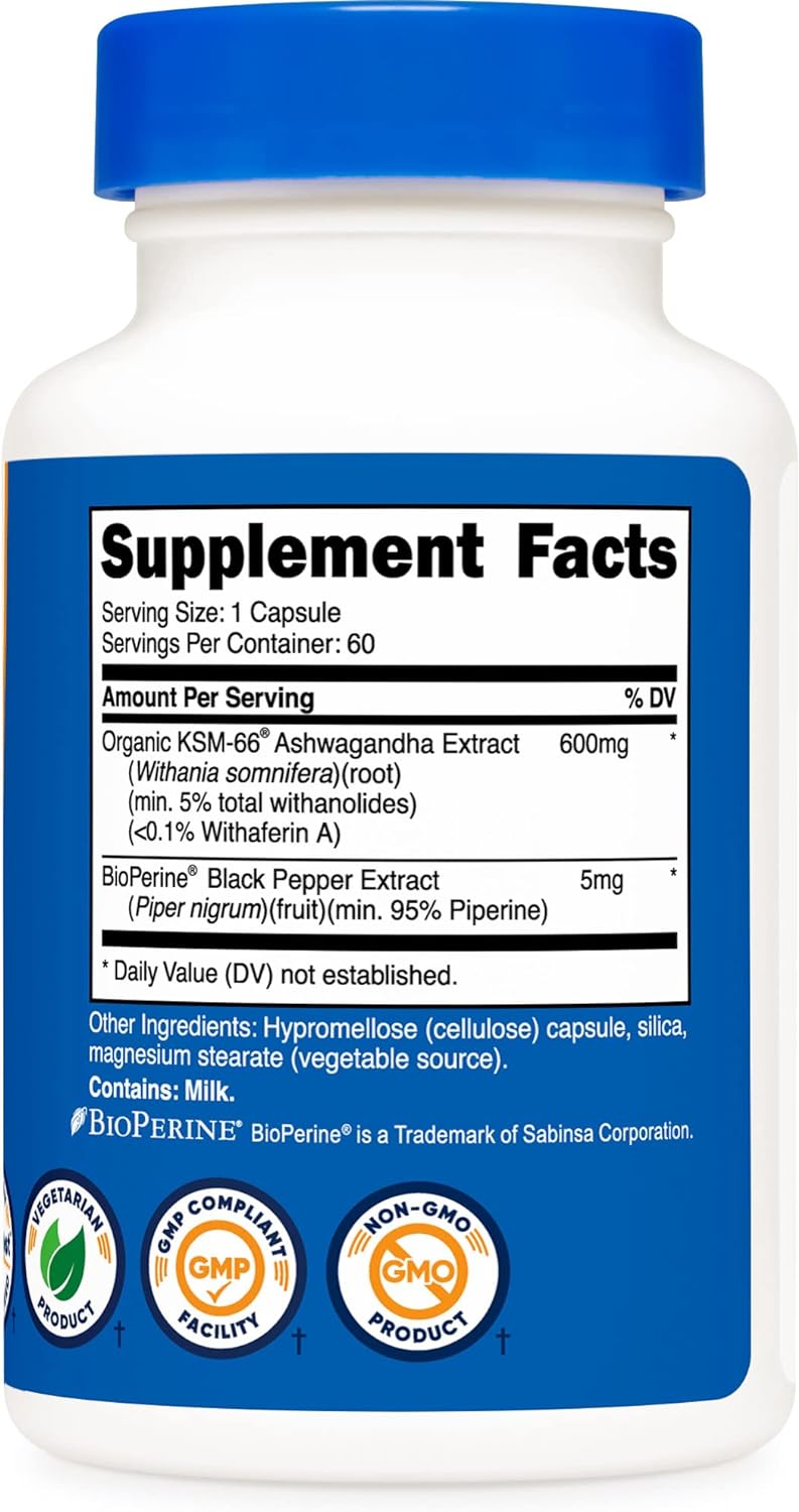 Extracto de Raíz de Ashwagandha 600mg Nutricost 60 Veggie Caps