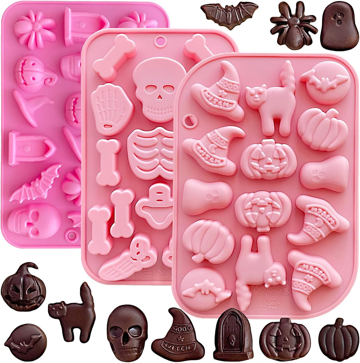Moldes de Silicona Halloween, 3 Pack, para Chocolate y Repostería