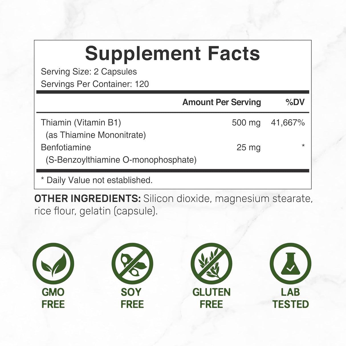 Vitamin B1 500mg con Benfotiamina, 240 Cápsulas