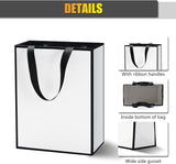 YUEYANG Bolsas de regalo medianas en blanco y negro, paquete de 10 bolsas de regalo de 8 x 4.25 x 10.5 pulgadas con asas de cinta para bodas, cumpleaños, vacaciones, venta al por menor, tienda,