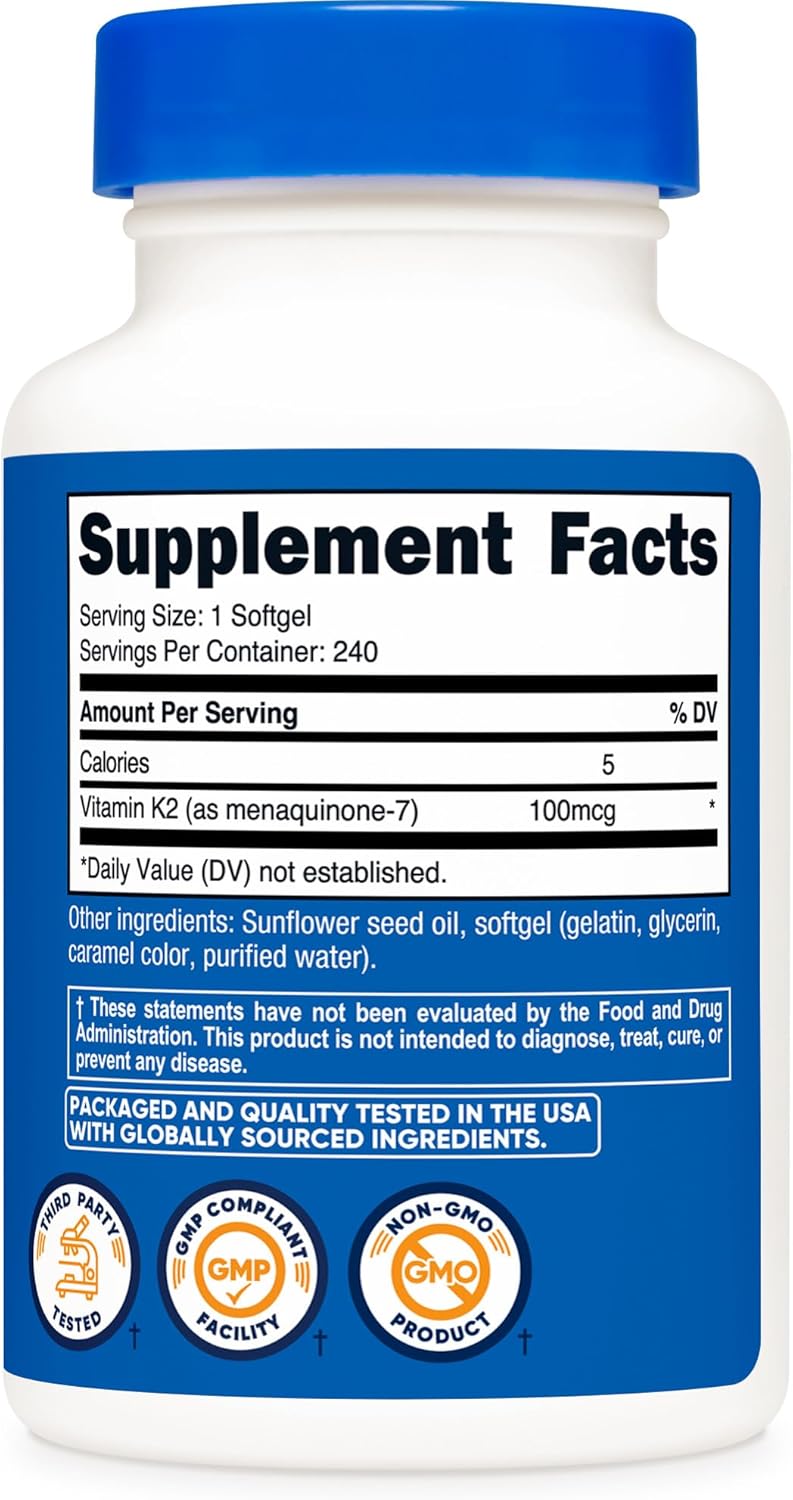 Nutricost Vitamina K2 MK-7 100 mcg 240 Softgels Gluten Free