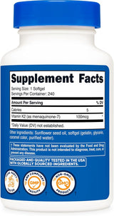 Nutricost Vitamina K2 MK-7 100 mcg 240 Softgels Gluten Free