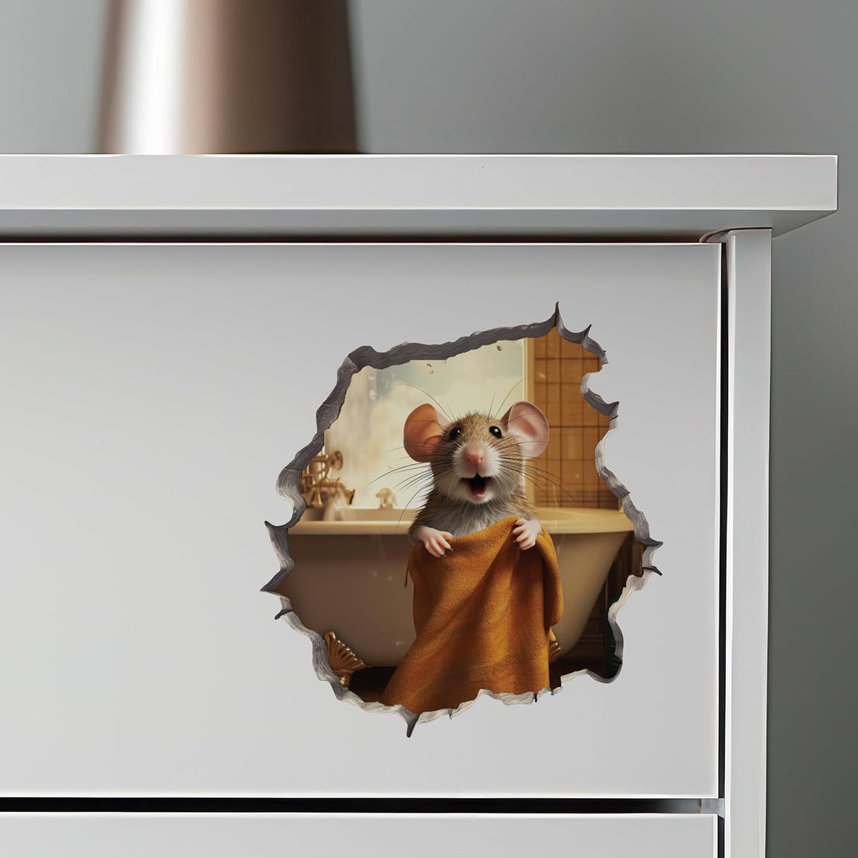 Pegatina de pared 3D con agujero de ratón para baño