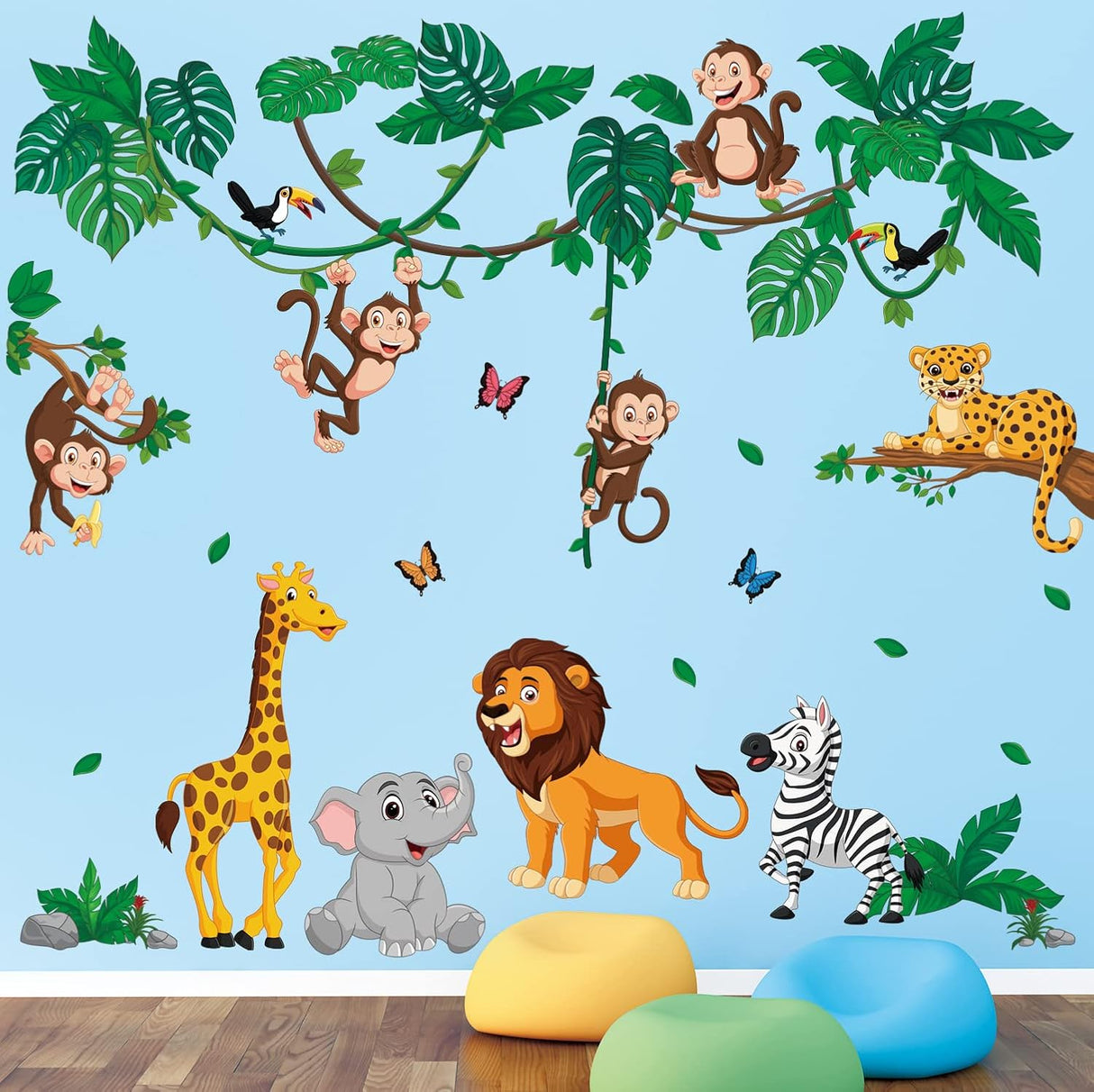 DECOWALL Stickers Animales Selva DSL-8069 para Niños