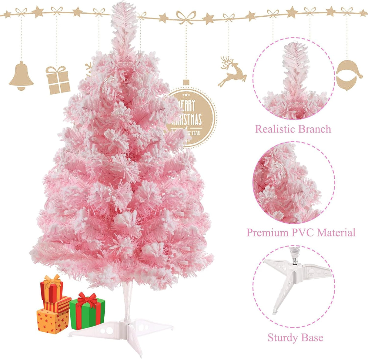 Árbol de Navidad Artificial 2FT Mini con Base Plástica Flocked