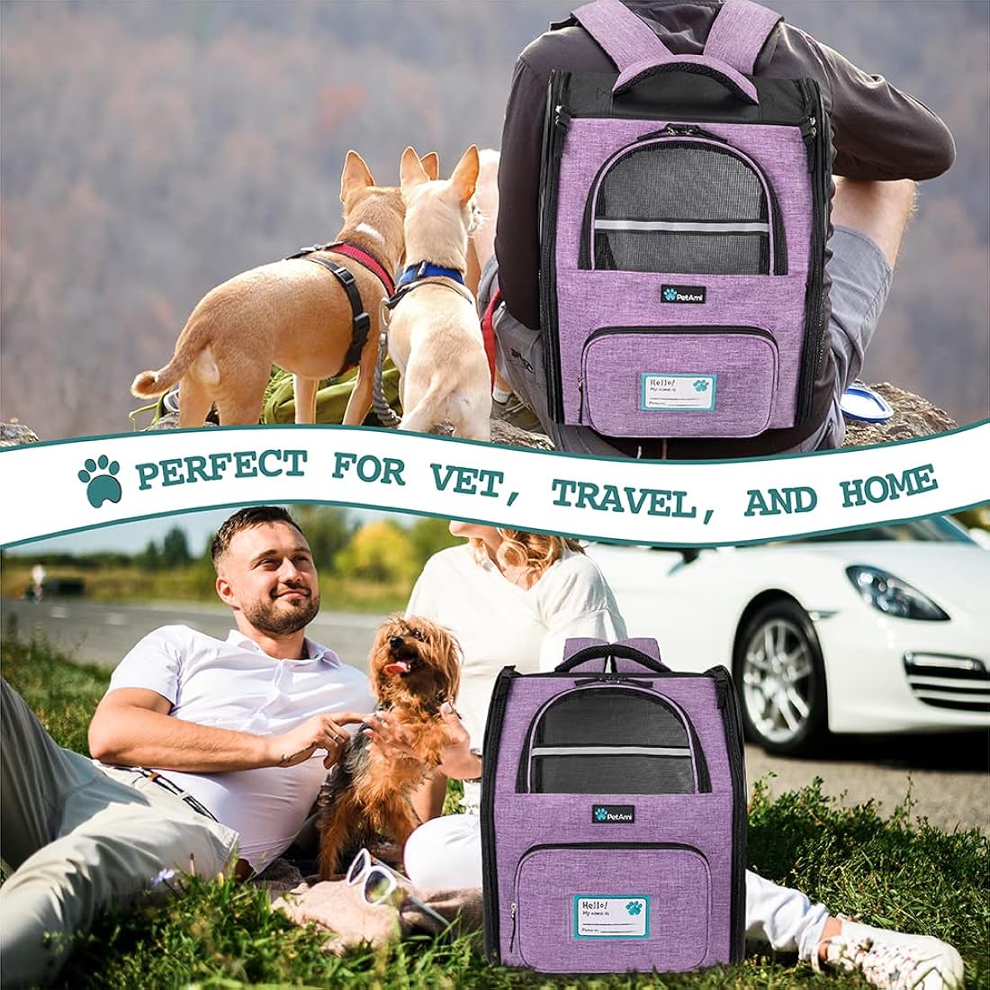 Mochila de lujo para gatos diseño ventilado lila