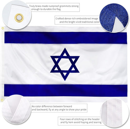 Bandera de Israel bordada de alta calidad de 3 x 5 pulgadas