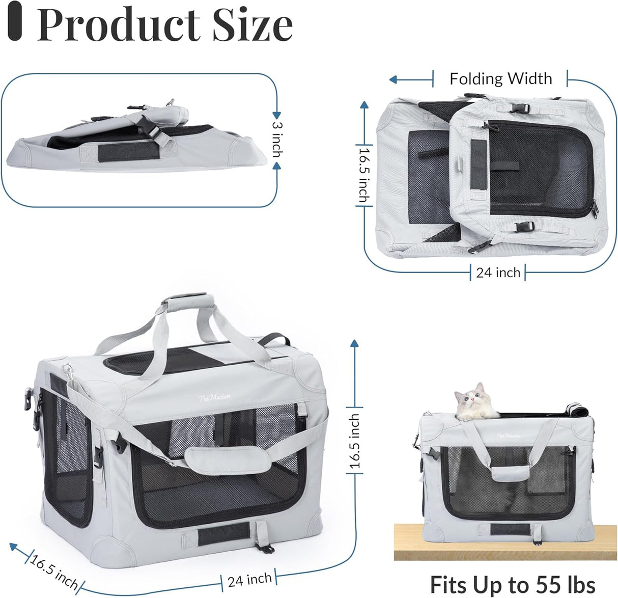 Transportín Extra Grande para 2 Gatos, Collapsible 24x16.5