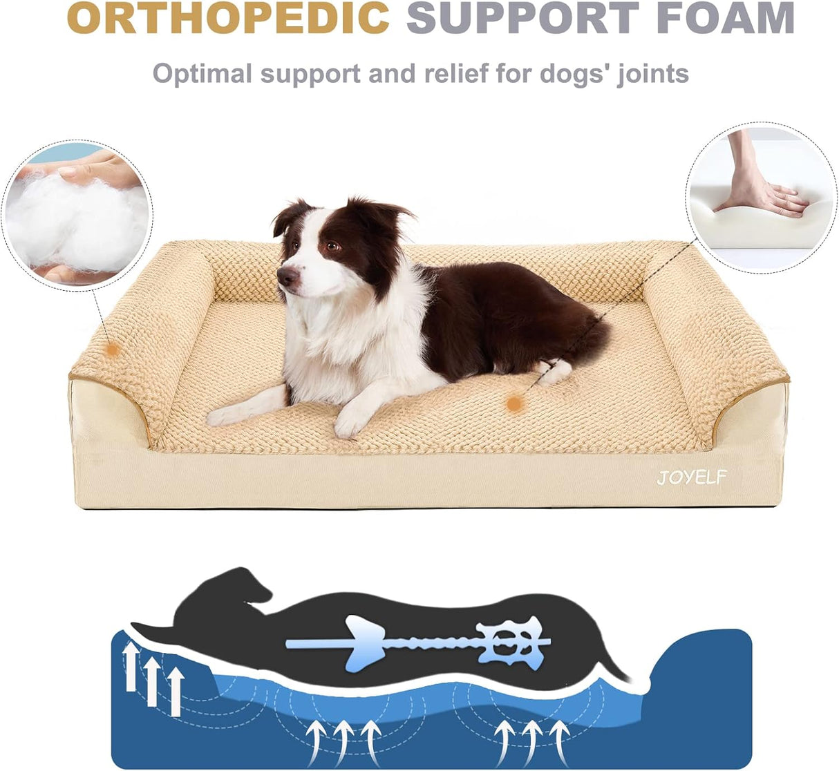Cama ortopédica para perros grandes JOYELF, espuma, lavable, U-shaped