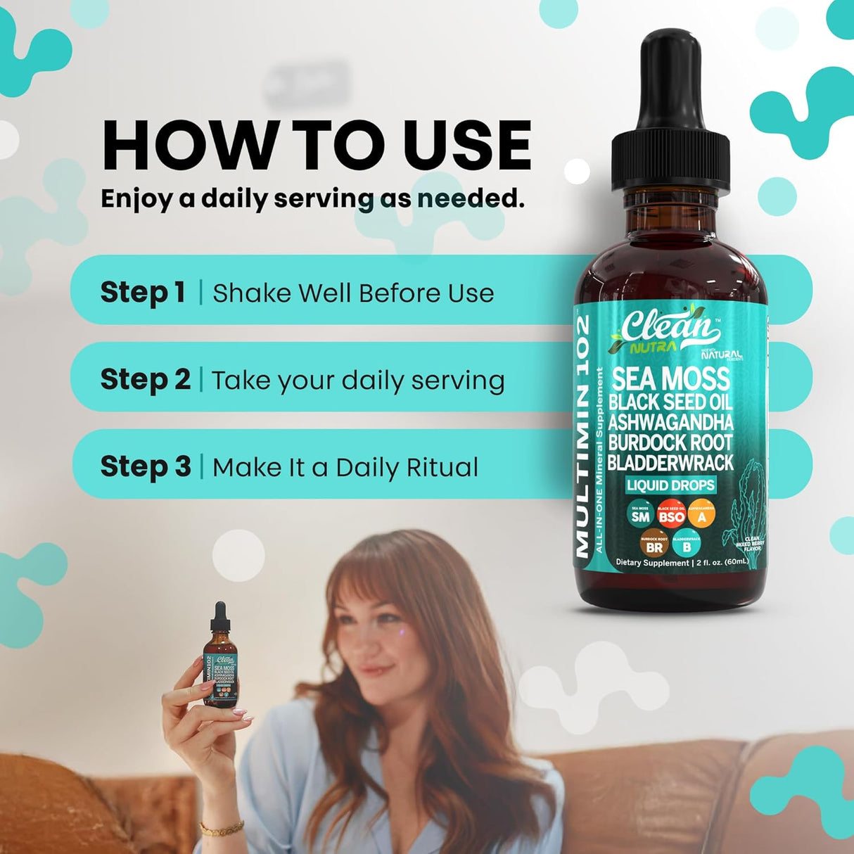 Clean Nutra Sea Moss Drops, Orgánico, Multimineral, Vegano, 60ml