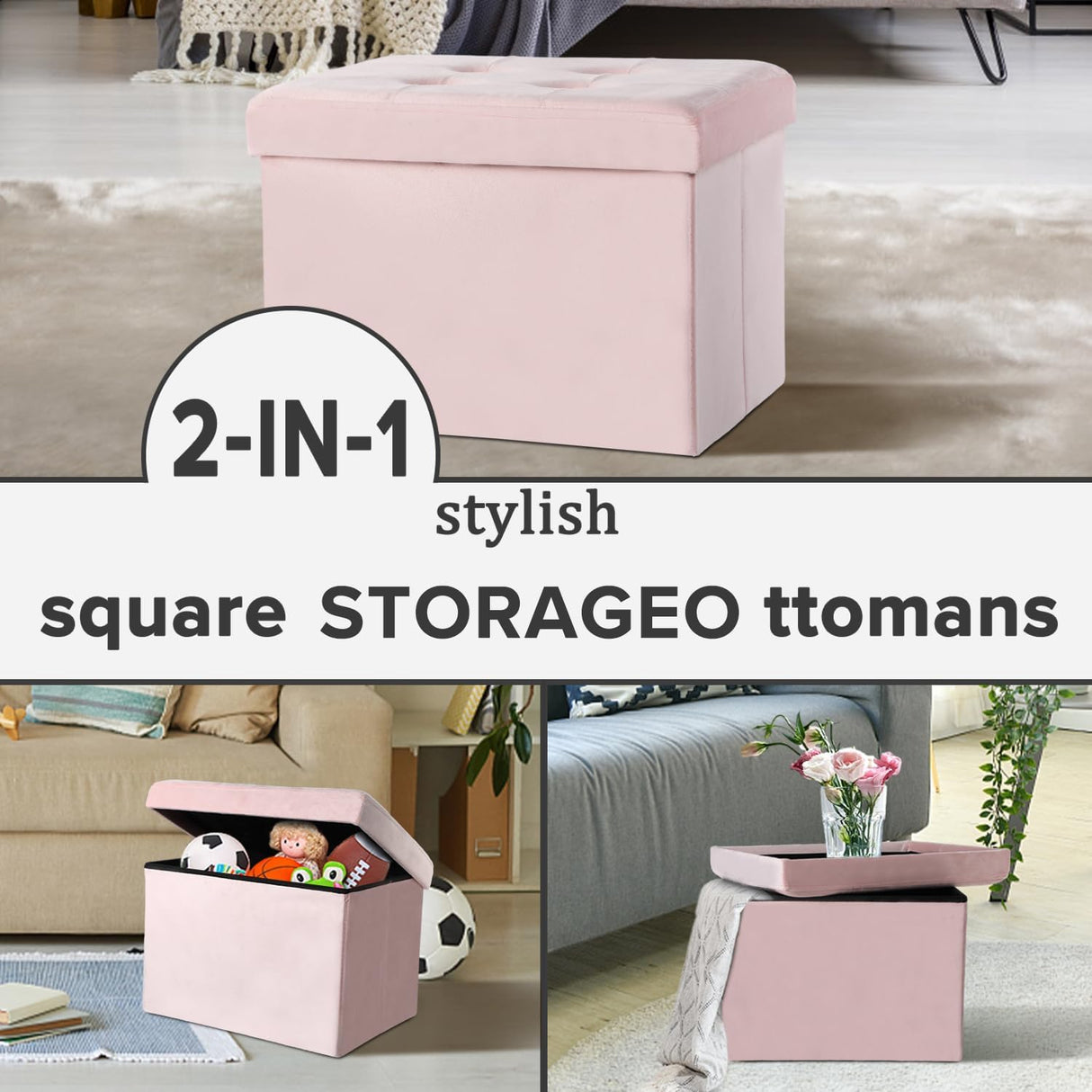 Ottomán de almacenamiento plegable con reposapiés moderno