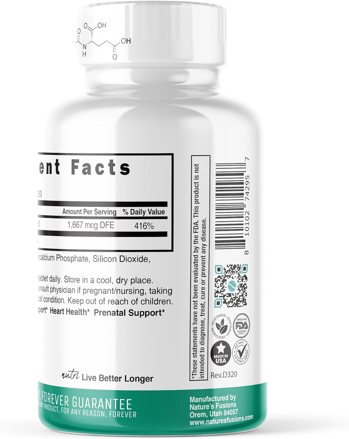 Suplemento Nutri 5-MTHF L Metilfolato 1MG  120 tabletas