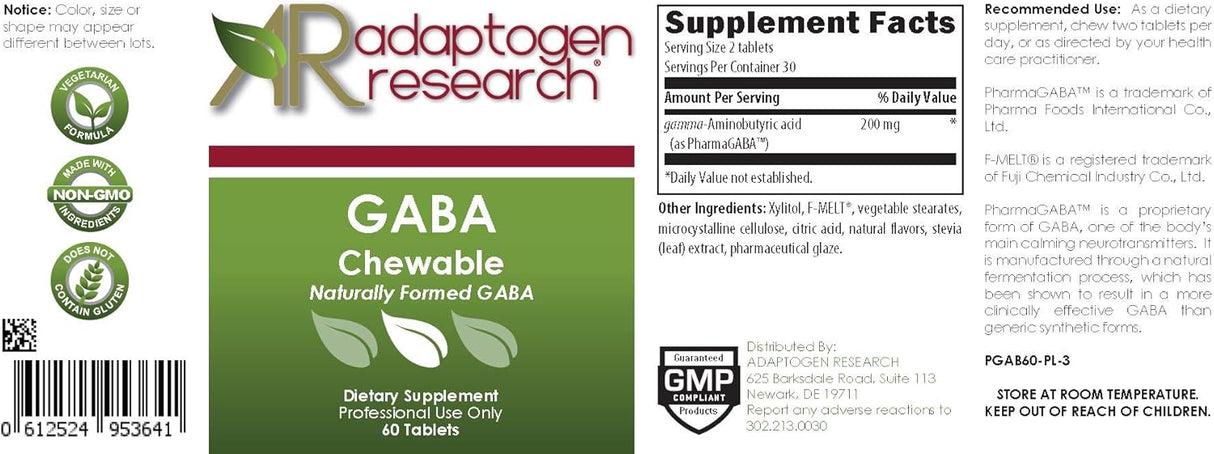 Suplemento adaptogen Research Gaba masticable  200 mg 60 un