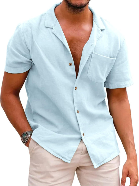 Camisas Azul Talla: M con botones para hombre COOFANDY