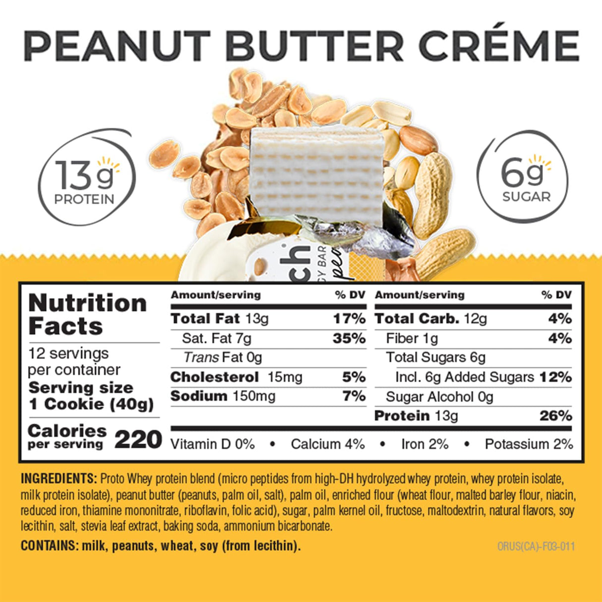 Power Crunch Bar, Snack Proteico con Sabor, Peanut Butter Crème, 12 Uds