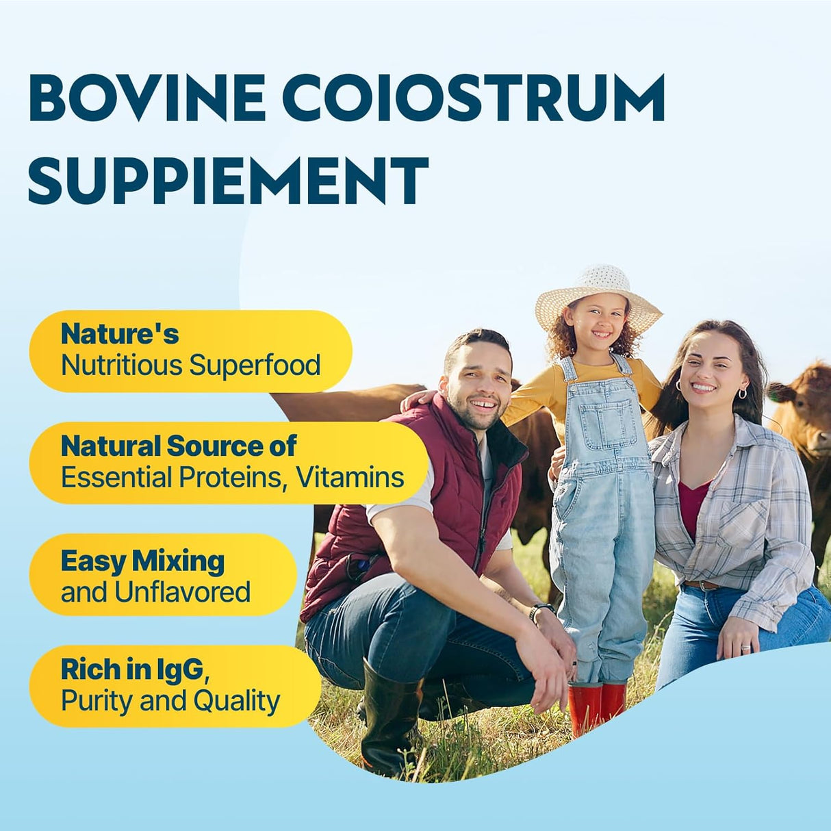 Suplemento de Colostro Bovino 3000 mg 60% IgG, 50 Porciones