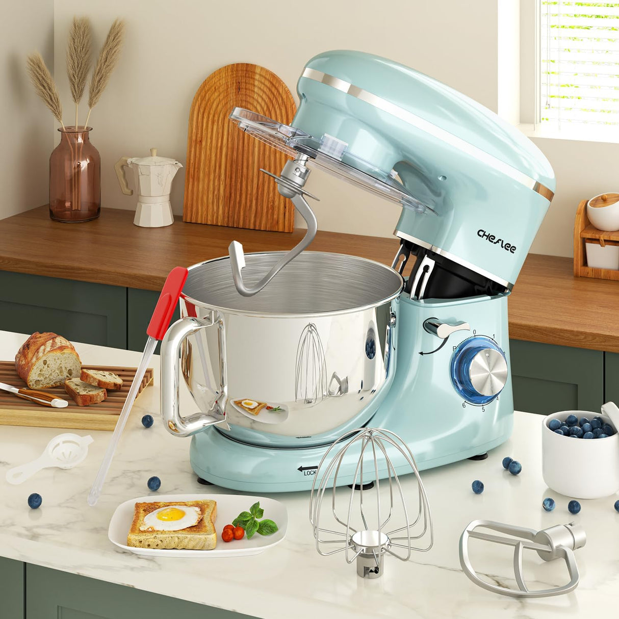 Batidora de pie Cheflee, 600W, 6.5QT, gancho, batidor, modelo 600P