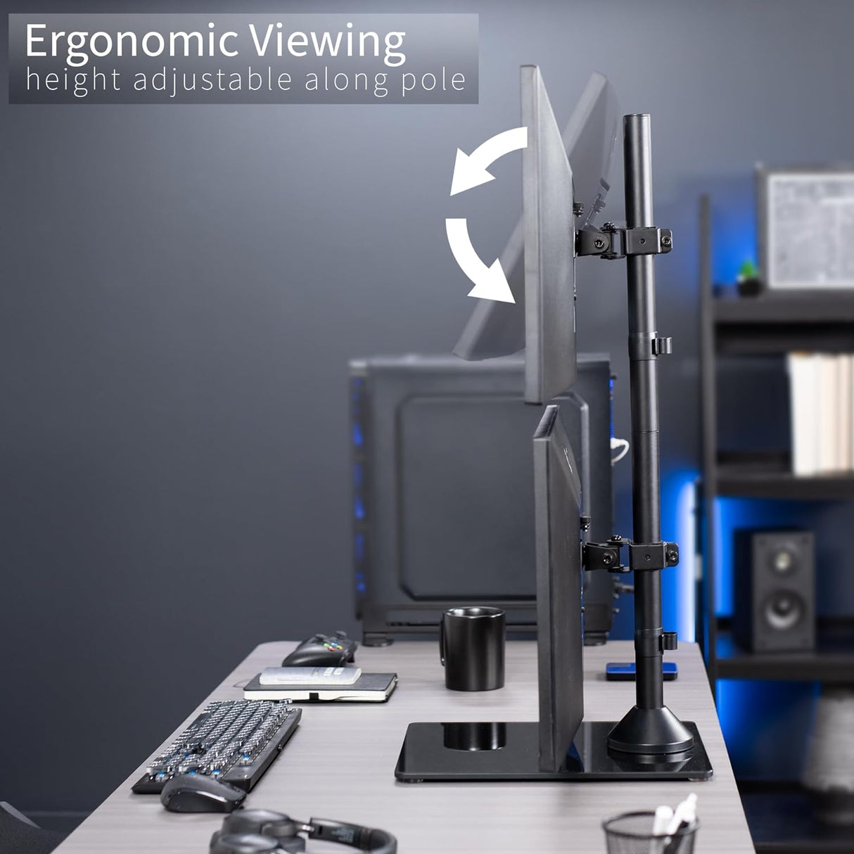 Soporte Doble para Monitores VIVO, Base de Cristal, STAND-V002LG