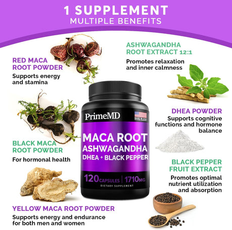 Cápsulas de Maca Orgánica y Ashwagandha - 1710mg - 120 Cápsulas