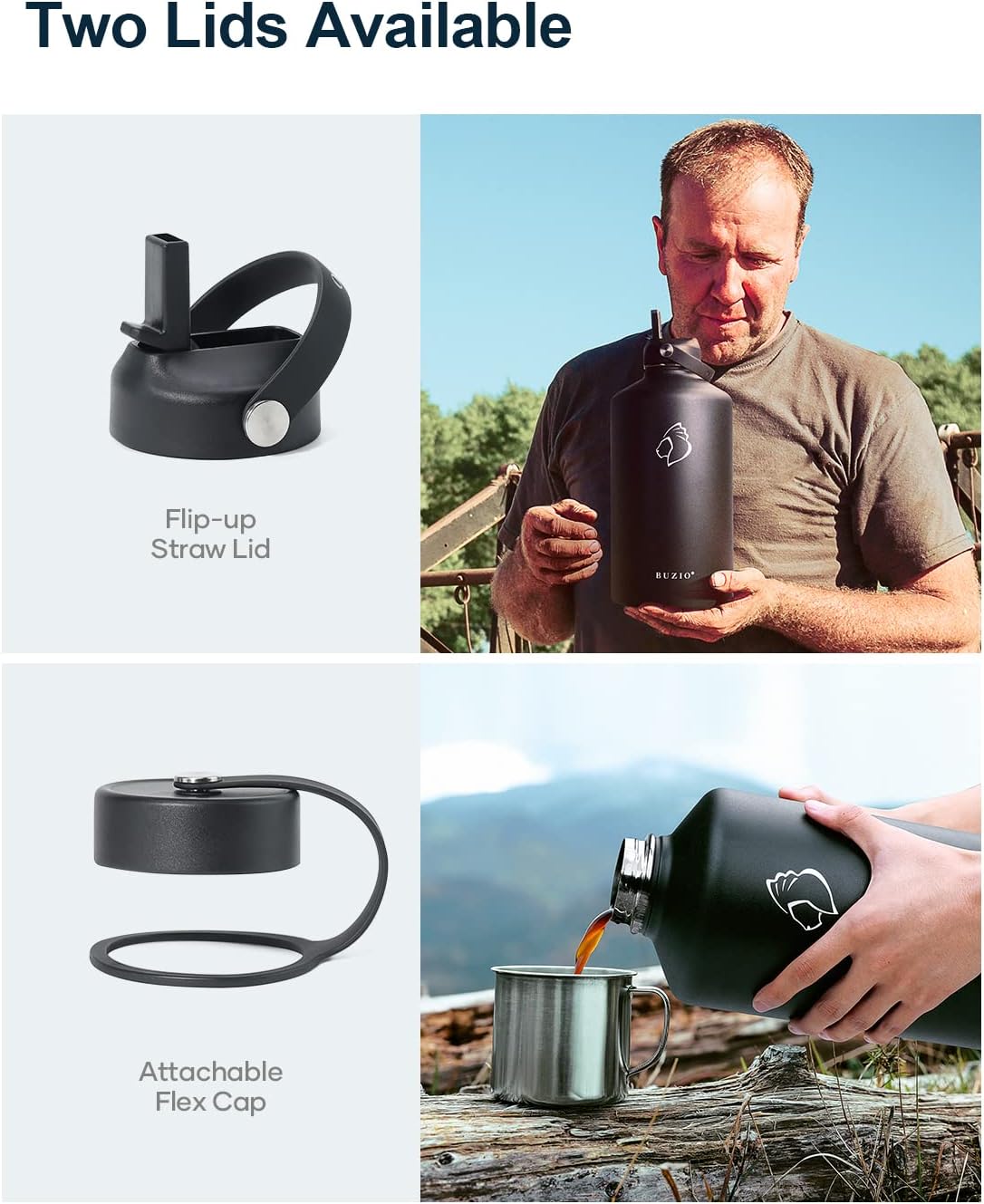 Botella de agua BUZIO 1 galón con tapa y sorbete, 128oz