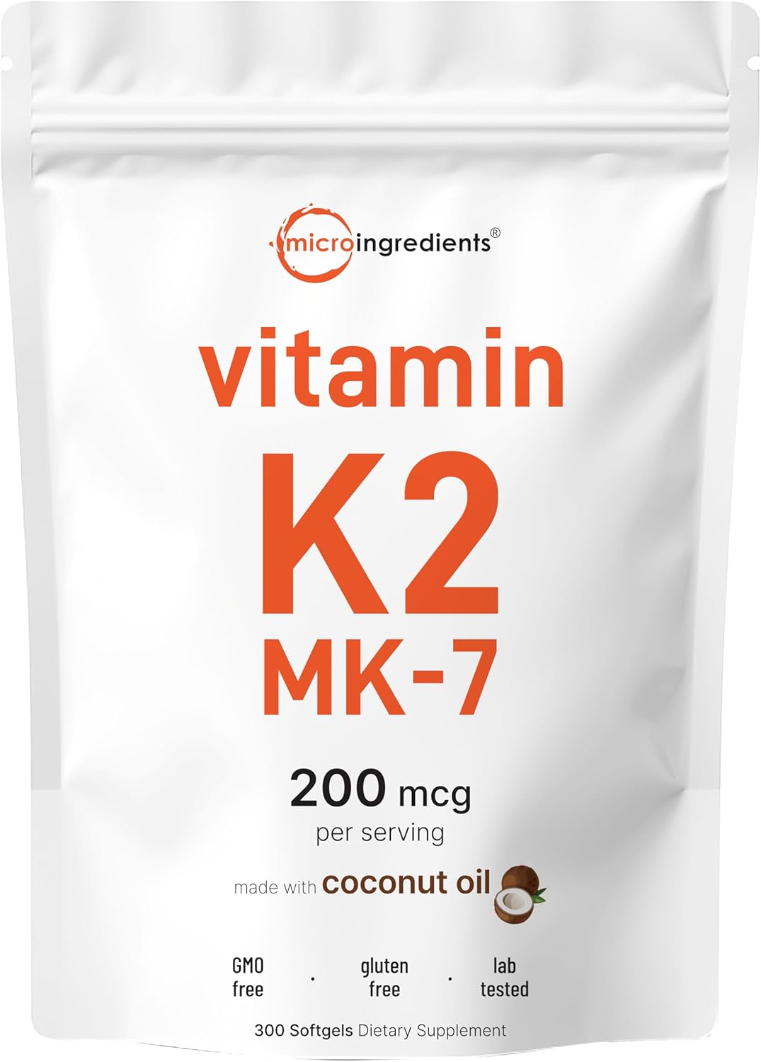 Micro Ingredients K2 MK-7 Suplemento, 200 mcg, 300 cápsulas