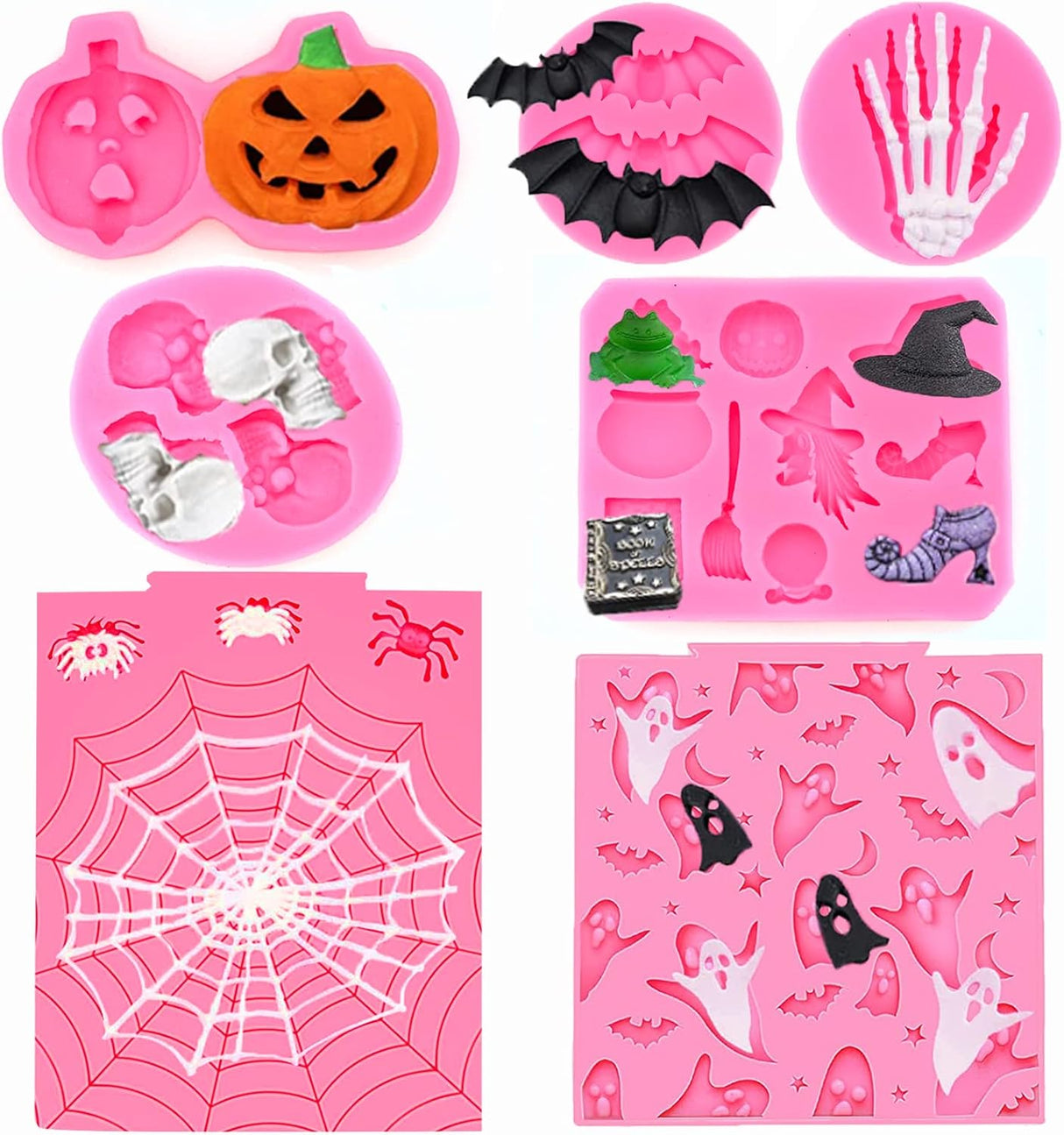 Moldes de Silicona Halloween, 7 Pcs para Pasteles y Chocolates