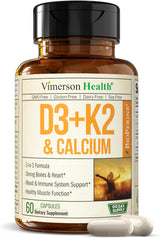 Suplemento de Vitamina D3, K2 y Calcio con BioPerine 60 cáp