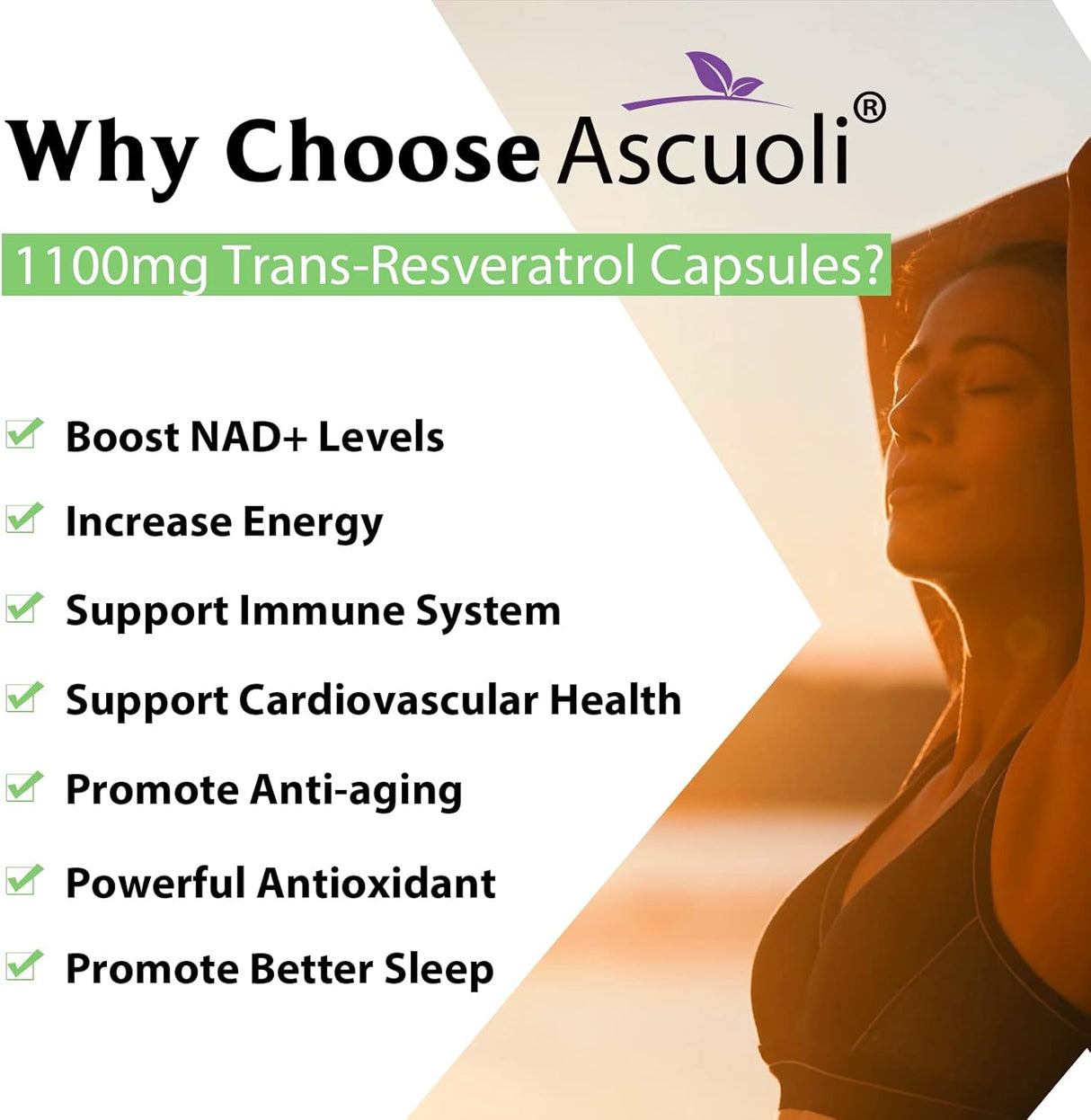 Suplemento Ascuoli 99% Ultra Purity Trans-Resveratrol 1100mg