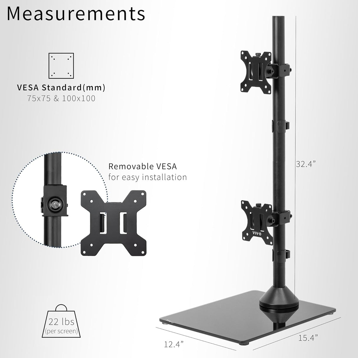 Soporte Doble para Monitores VIVO, Base de Cristal, STAND-V002LG