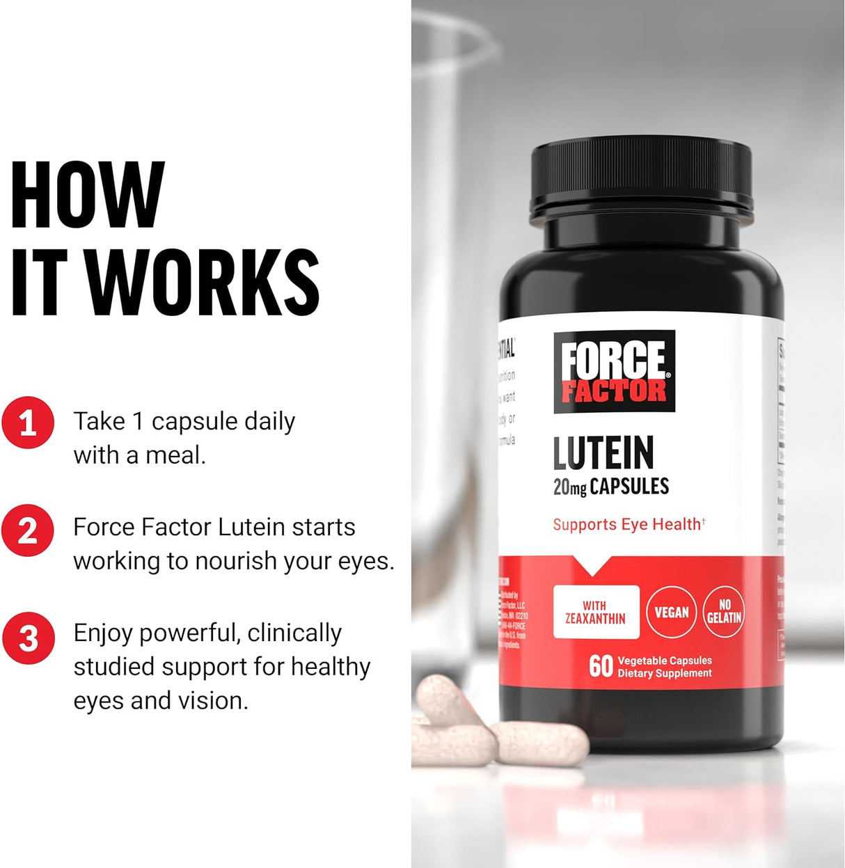 FORCE FACTOR Suplementos de luteína y zeaxantinac 60 un