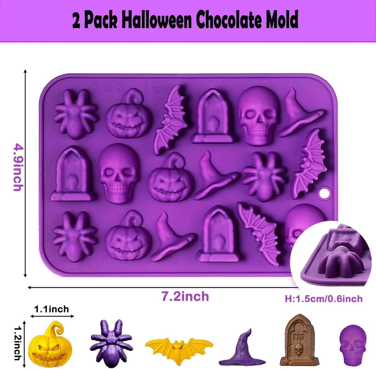Molde de Silicona para Halloween, 18 Cavidades, 2 Piezas