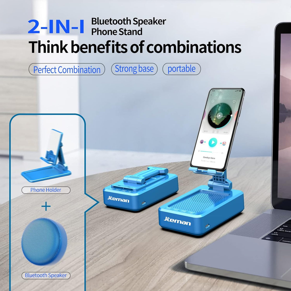 Soporte para teléfono con altavoz JTEMAN color azul