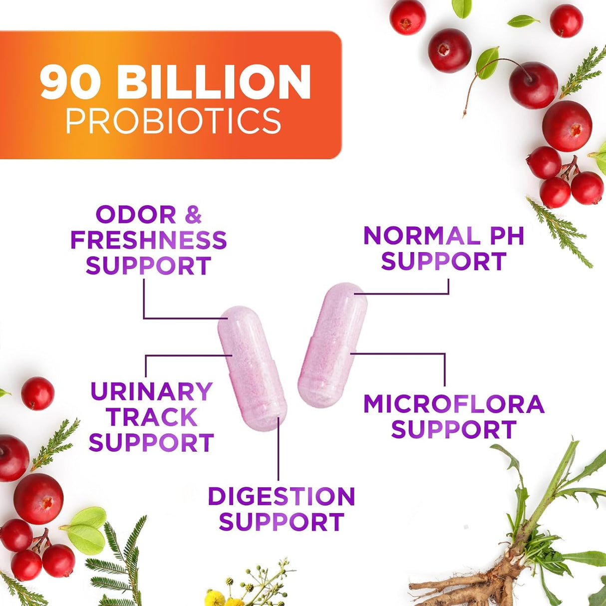 Probióticos para Mujeres - 90B CFU, 16 Cepas, Cranberry, 60 caps