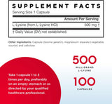 Suplemento L-Lisina 500 mg - 100 cápsulas  100 porciones
