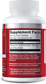 CoQ10 Esencial 100mg Suplemento para Corazón y Cerebro 60