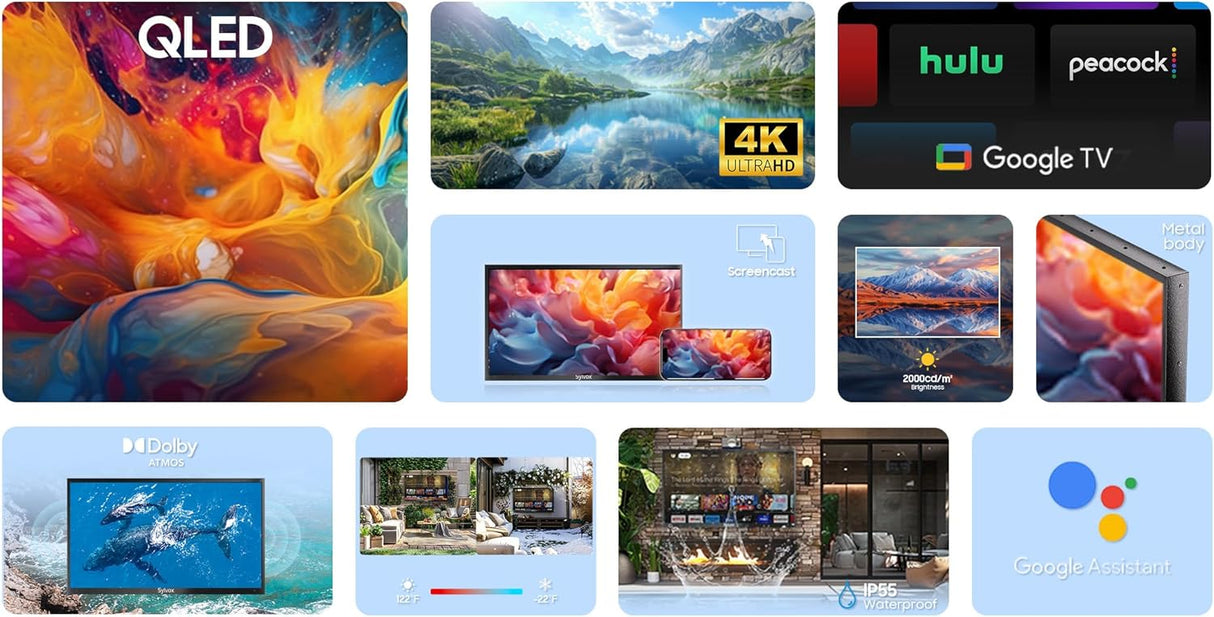 Televisor Outdoor 75 SYLVOX QLED 4K, 2000 Nits, IP55, 2024