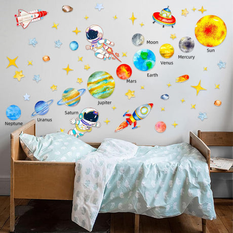 Adhesivo Pared Sistema Solar, Decoración Espacial para Niños